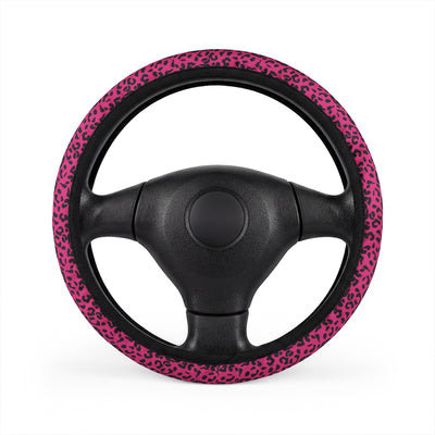 Pink black leopard print steering wheel cover, front view