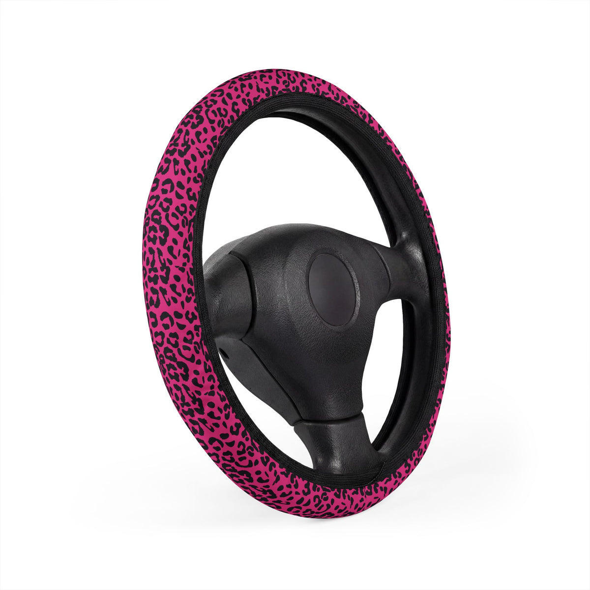 Pink black leopard print steering wheel cover, product view 3