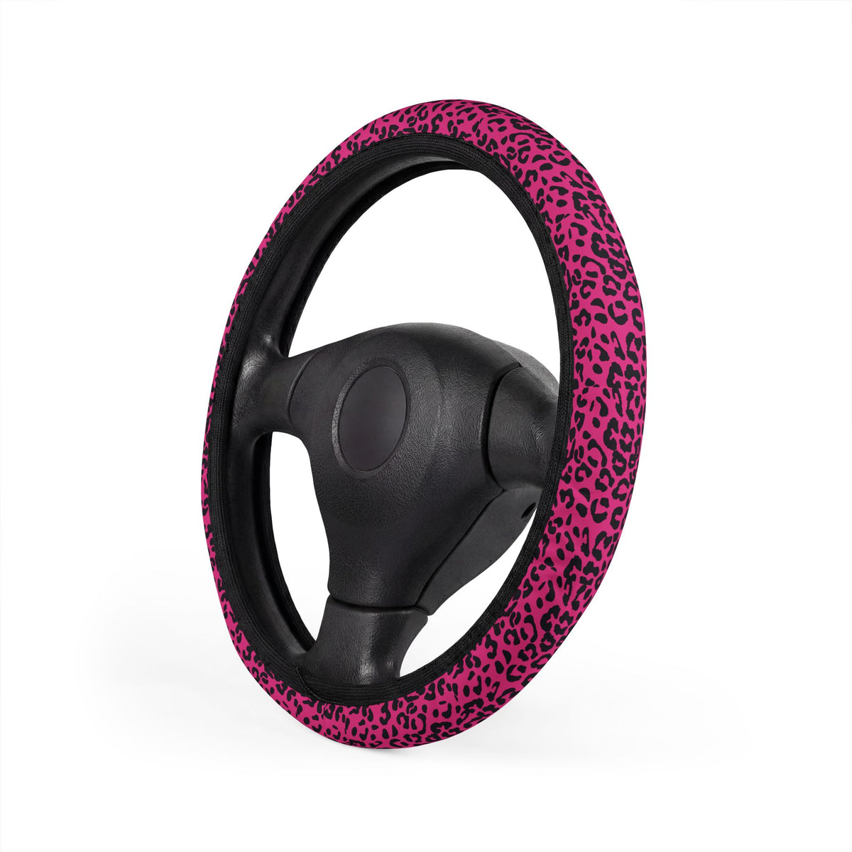 Pink black leopard print steering wheel cover, product view 4