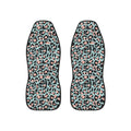 Pink blue leopard print car seat covers, set of two shown side by side