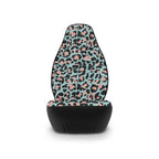 Pink blue leopard print car seat covers, single cover on a seat, front view