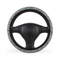 Pink blue leopard print steering wheel cover, front view
