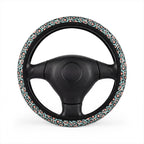 Pink blue leopard print steering wheel cover, front view