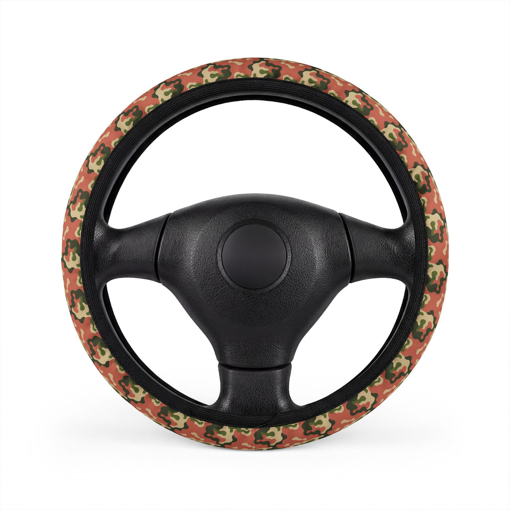 Pink camo steering wheel cover, on a steering wheel