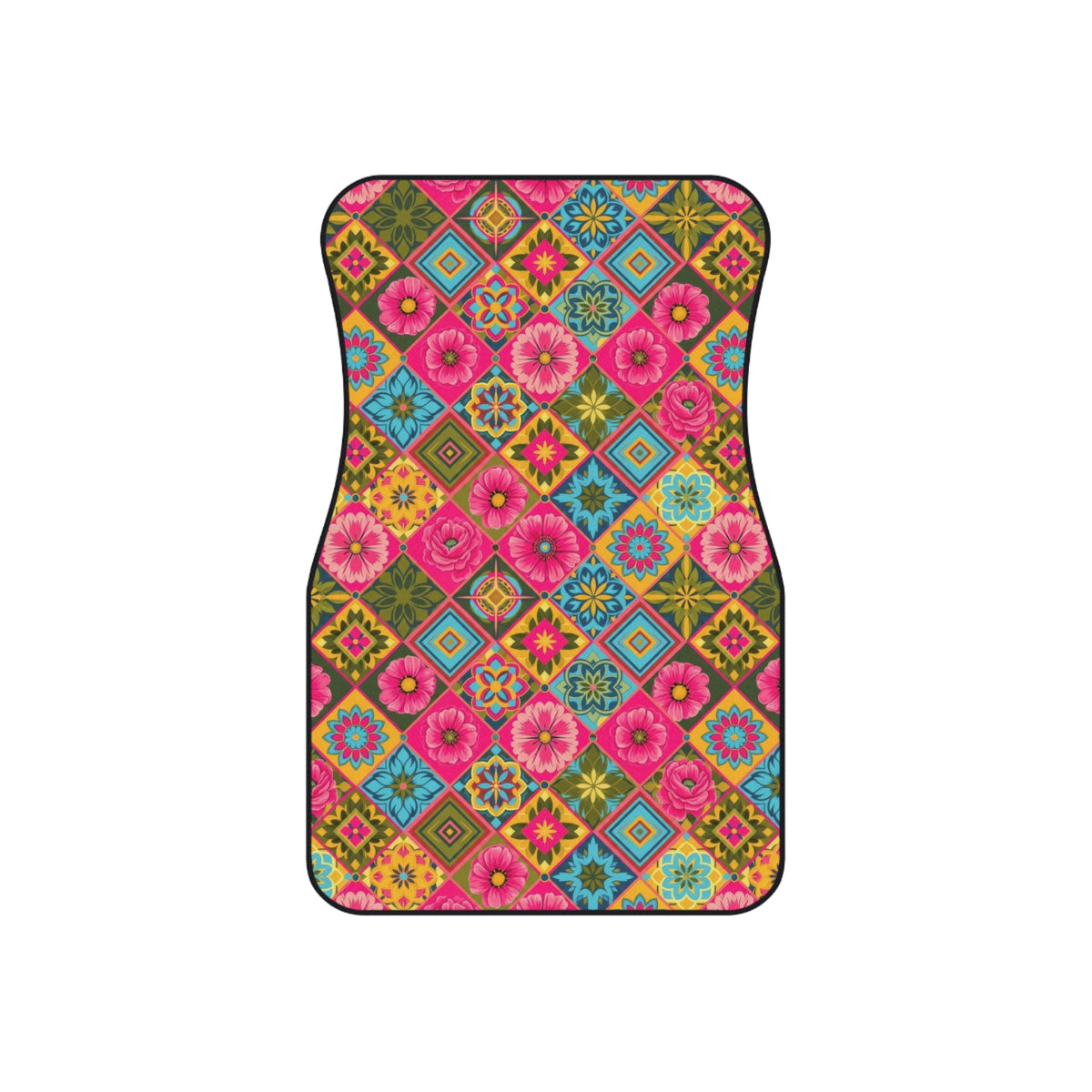 Pink floral car mats, set of four, front and rear mats