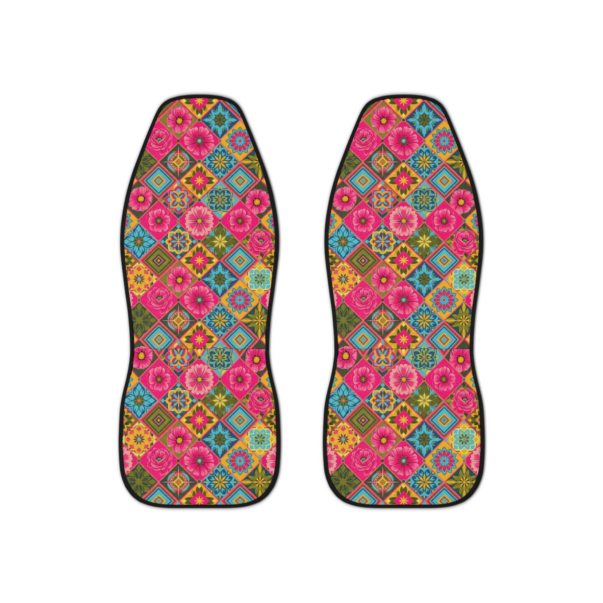 Pink floral car seat covers, set of two front seat covers