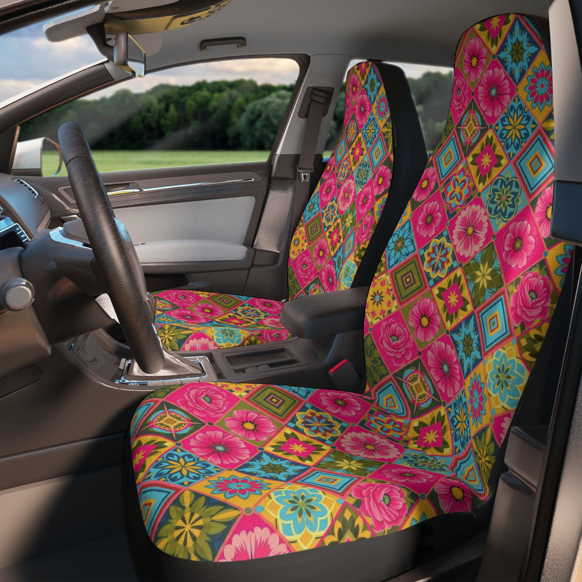 Pink floral car seat covers, product view 3