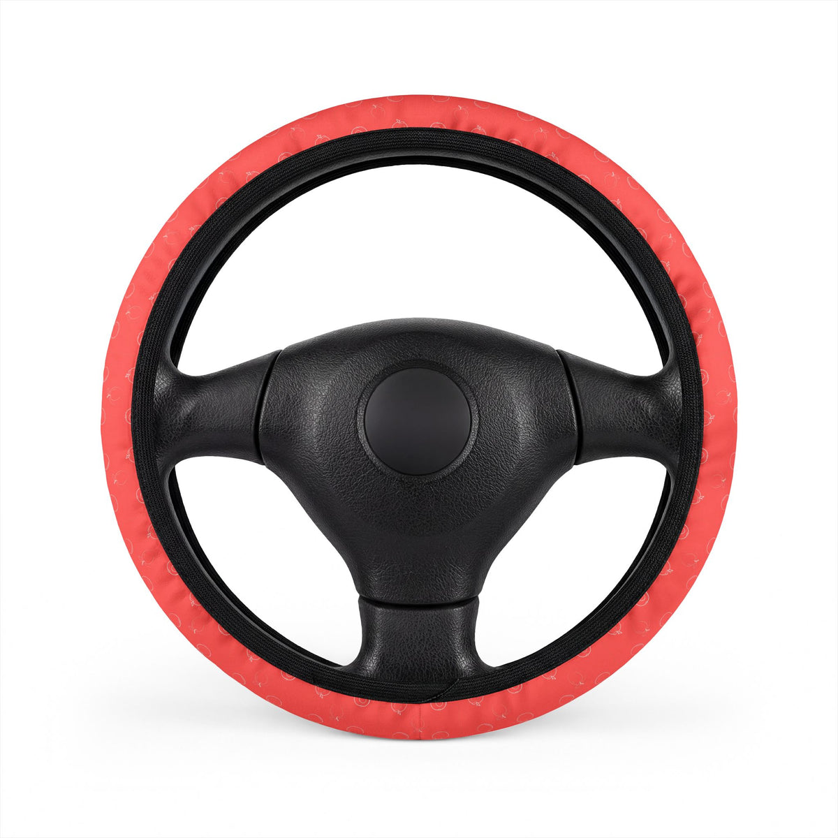 Pink fruit print steering wheel cover, on a steering wheel