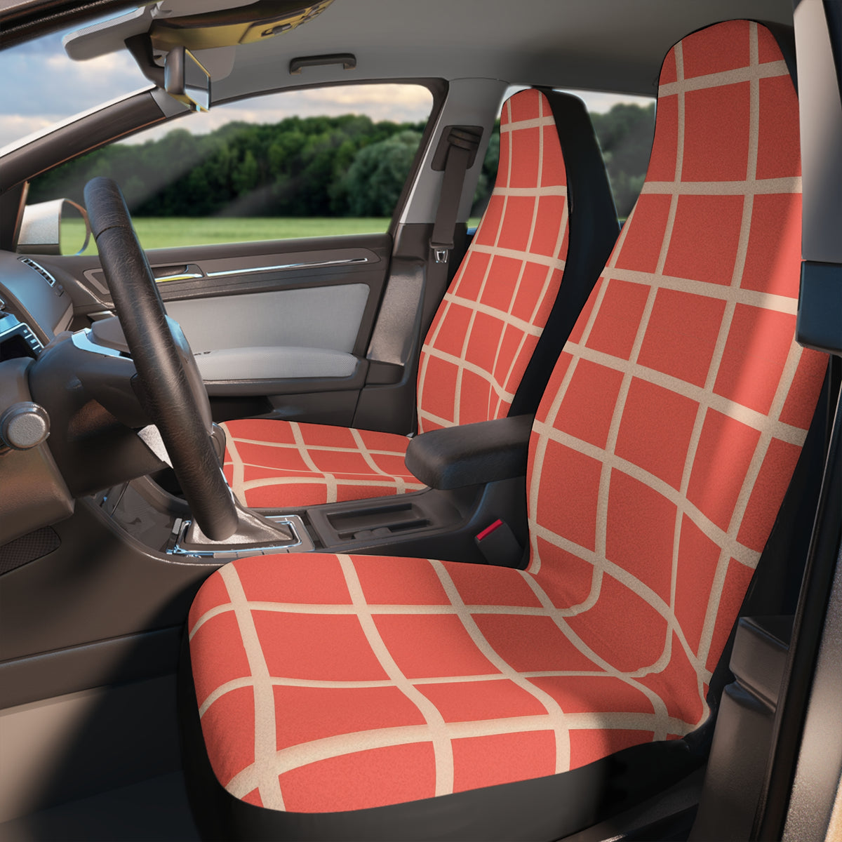 Pink gingham car seat covers, product view 2