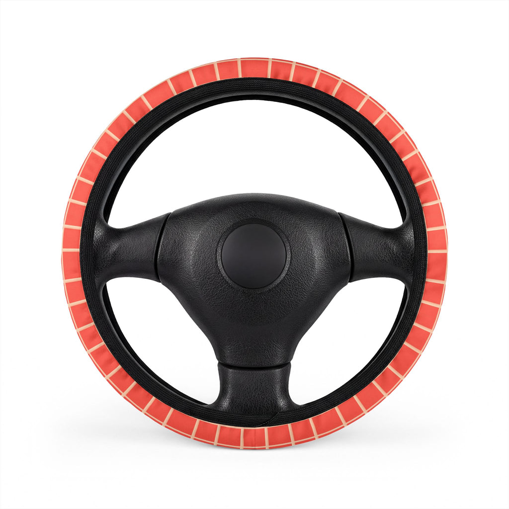 Pink gingham steering wheel cover, on a steering wheel