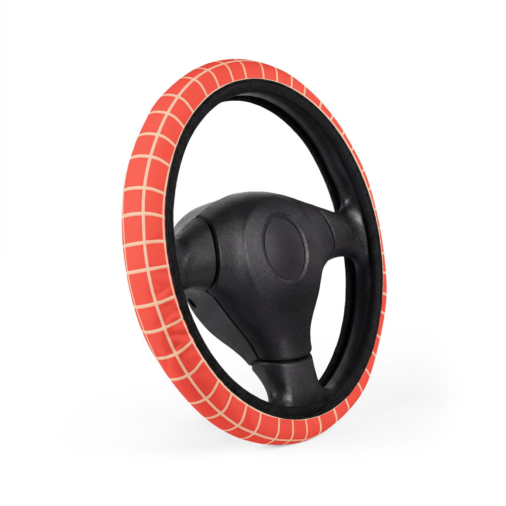 Pink gingham steering wheel cover, product view 2