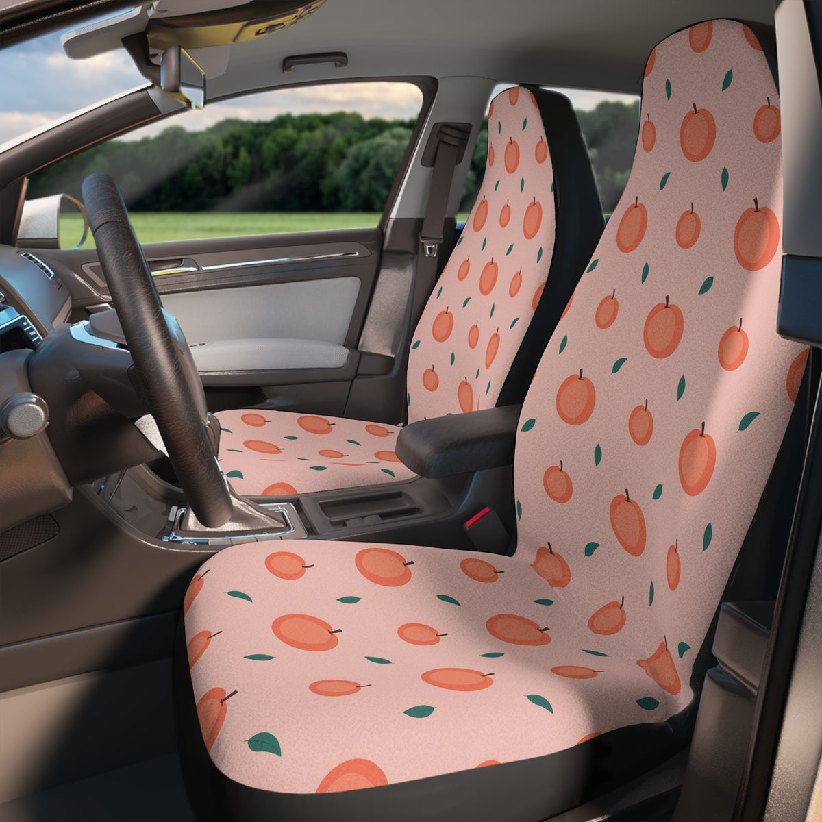 Pink peach print car seat covers, product view 2