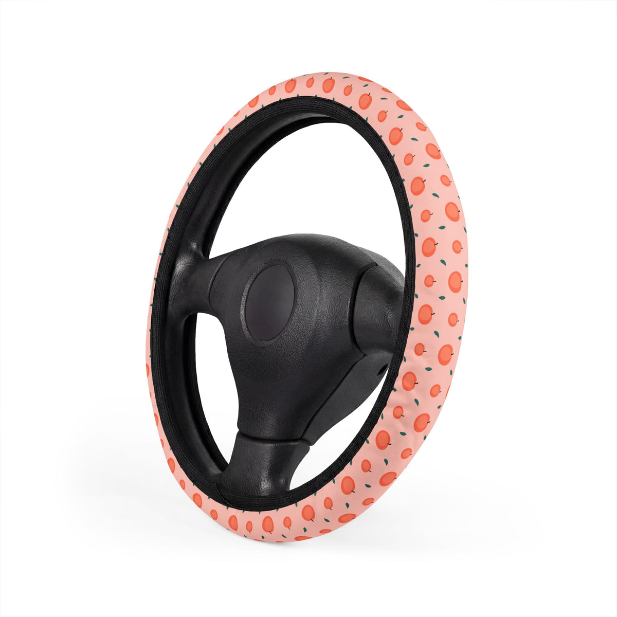 Pink peach print steering wheel cover, product view 3