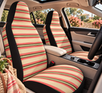 Pink stripe car seat covers shown in a car interior