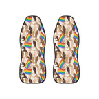 Pride flag hands car seat covers, set of two shown side by side