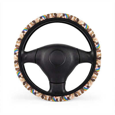 Pride flag hands steering wheel cover, front view