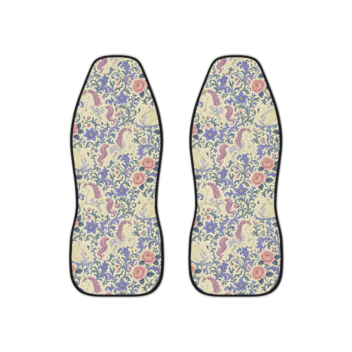 Purple unicorn swan car seat covers, set of two front seat covers