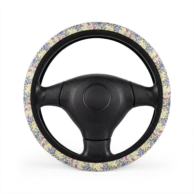 Purple unicorn swan steering wheel cover, on a steering wheel