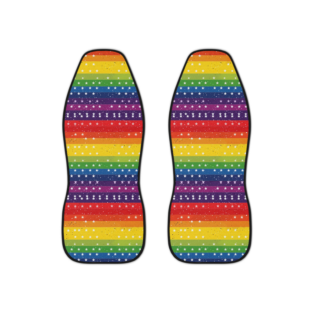 Rainbow American flag car seat covers, set of two front seat covers