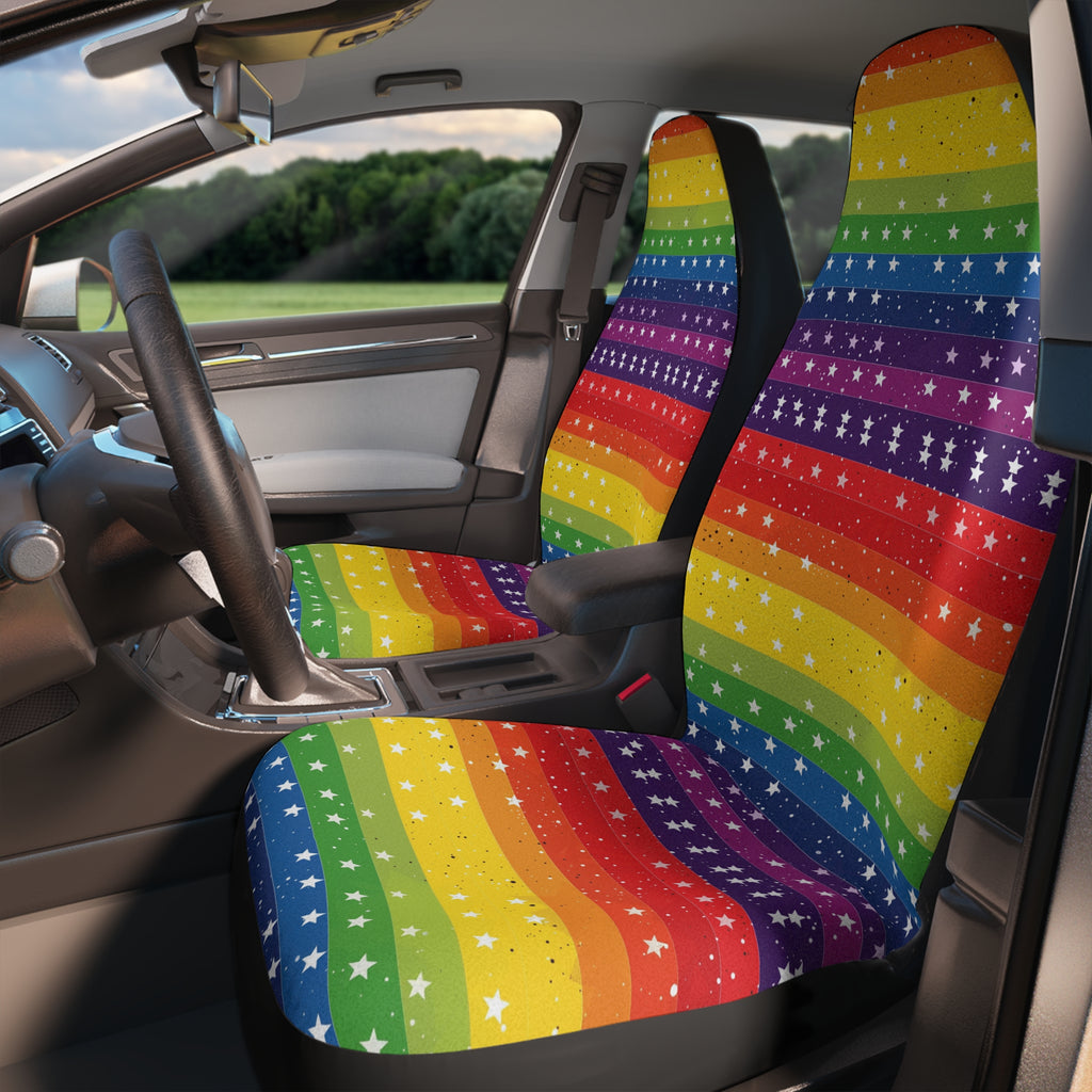 Rainbow American flag car seat covers, product view 3