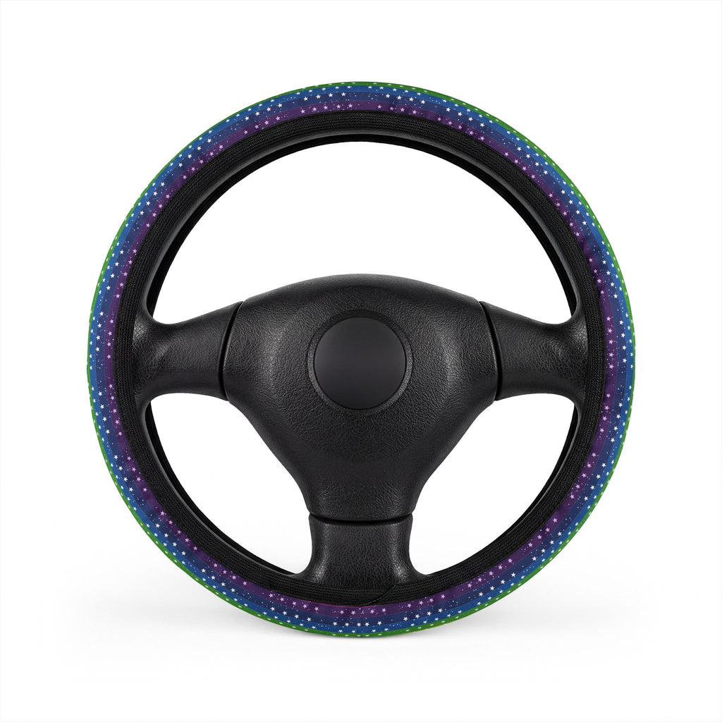 Rainbow American flag steering wheel cover, on a steering wheel
