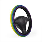 Rainbow American flag steering wheel cover, product view 3
