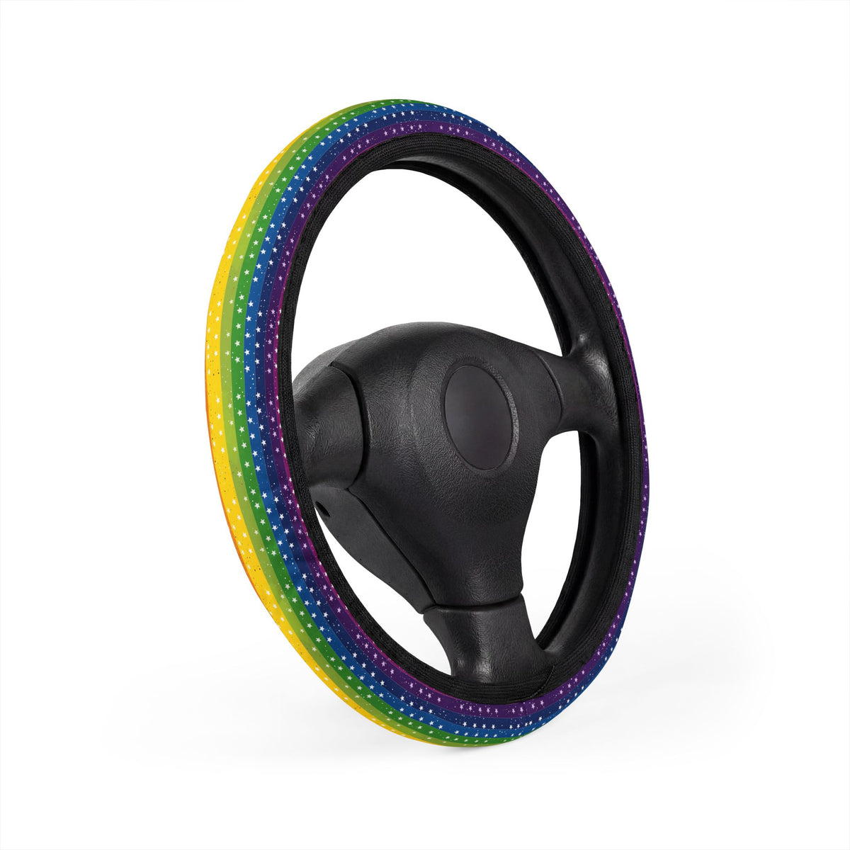 Rainbow American flag steering wheel cover, product view 3