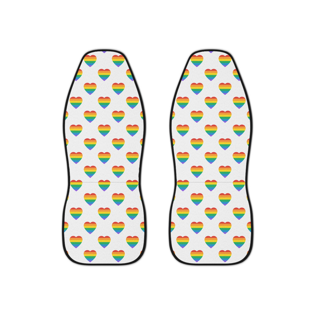 Rainbow heart pride car seat covers, set of two front seat covers