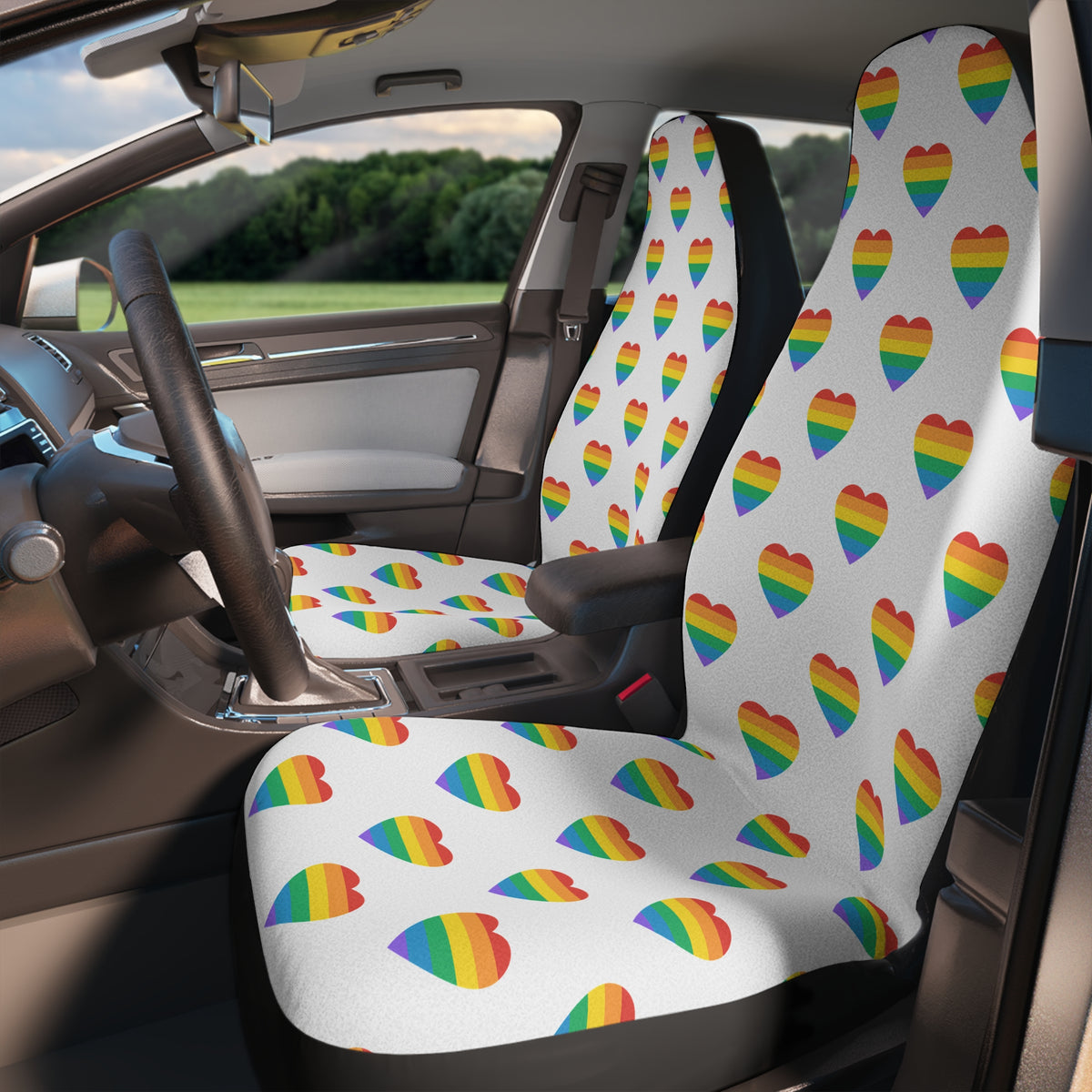 Rainbow heart pride car seat covers, product view 3