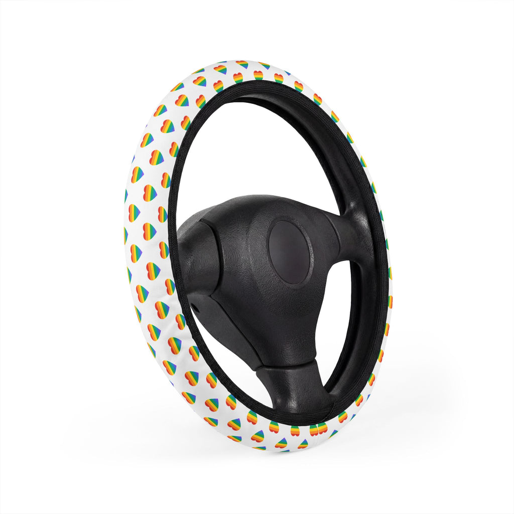 Rainbow heart pride steering wheel cover, product view 3