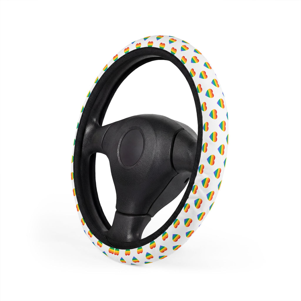 Rainbow heart pride steering wheel cover, product view 4