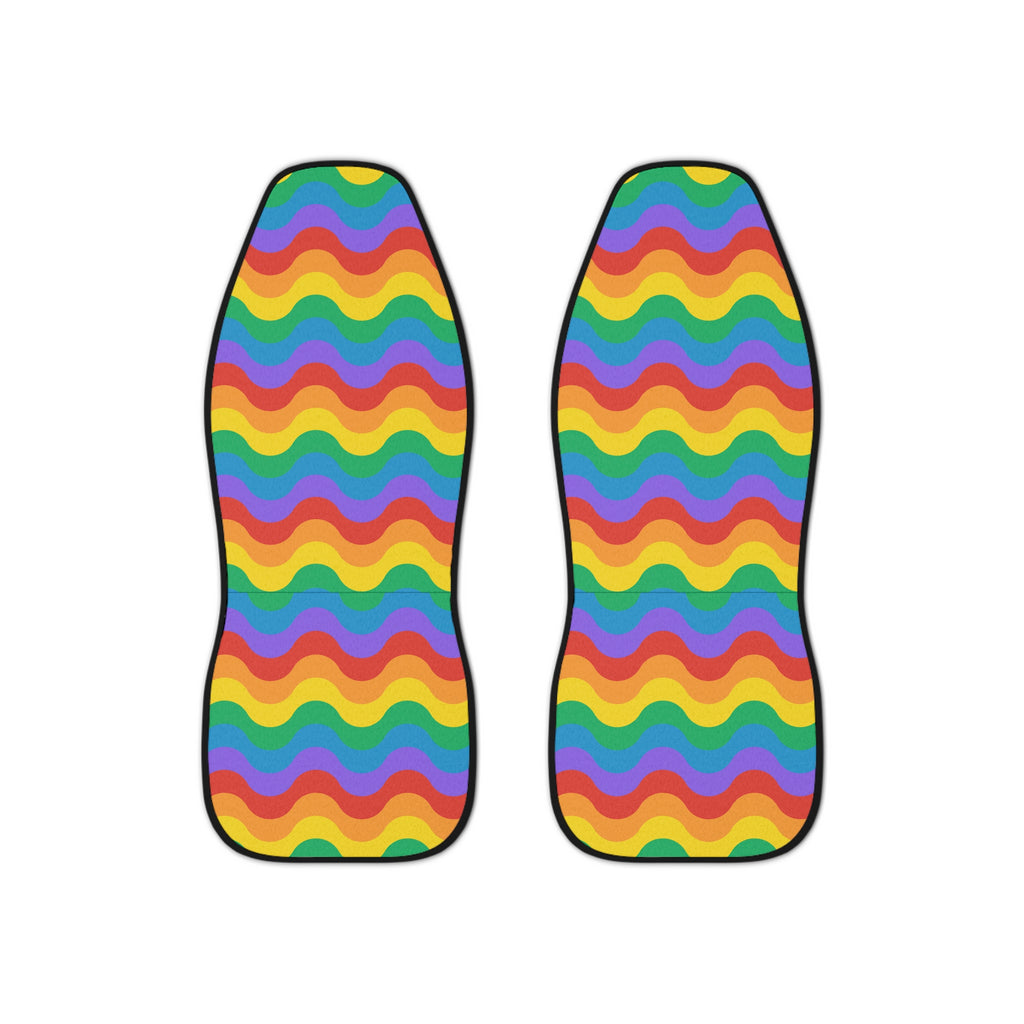 Rainbow wave pride car seat covers, set of two front seat covers