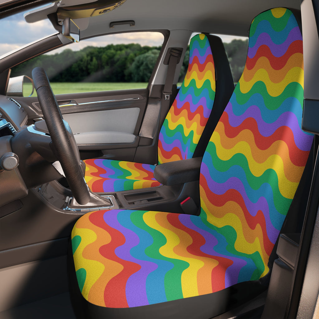 Rainbow wave pride car seat covers, product view 3