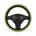 Rainbow wave pride steering wheel cover, on a steering wheel