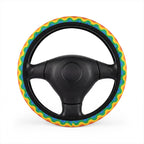 Rainbow wave pride steering wheel cover, on a steering wheel