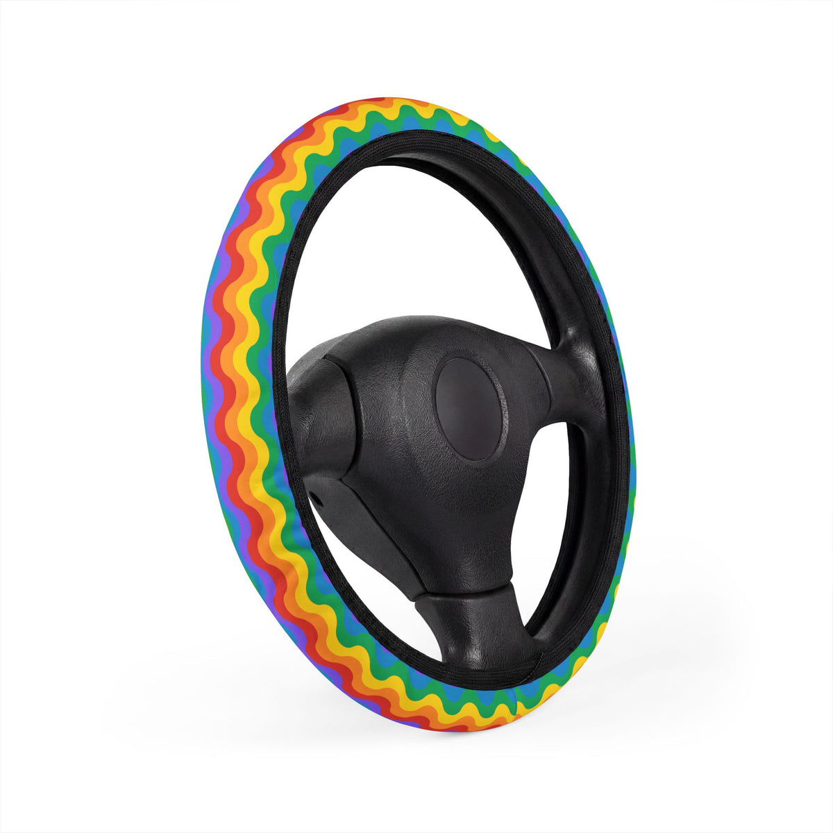 Rainbow wave pride steering wheel cover, product view 3