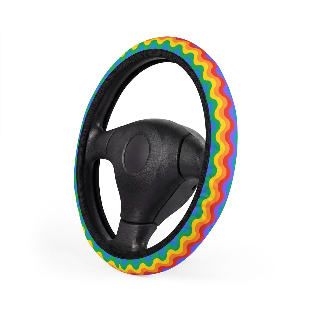Rainbow wave pride steering wheel cover, product view 4