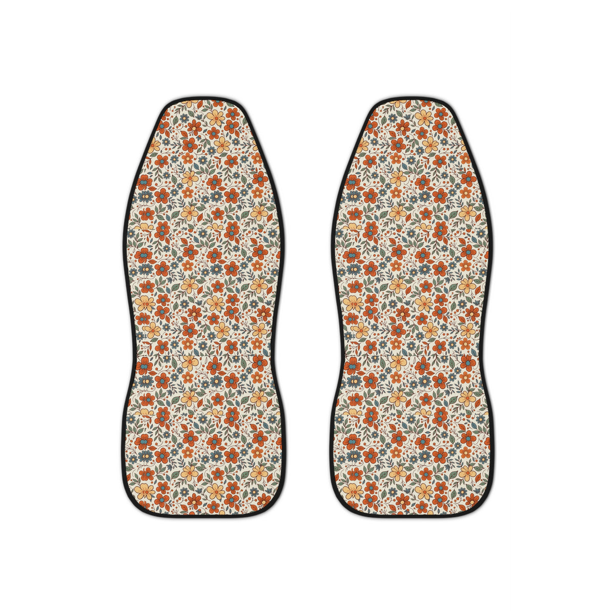 Retro flower print car seat covers, set of two front seat covers