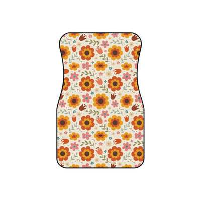 Retro orange flower print car mats, set of four, front and rear mats
