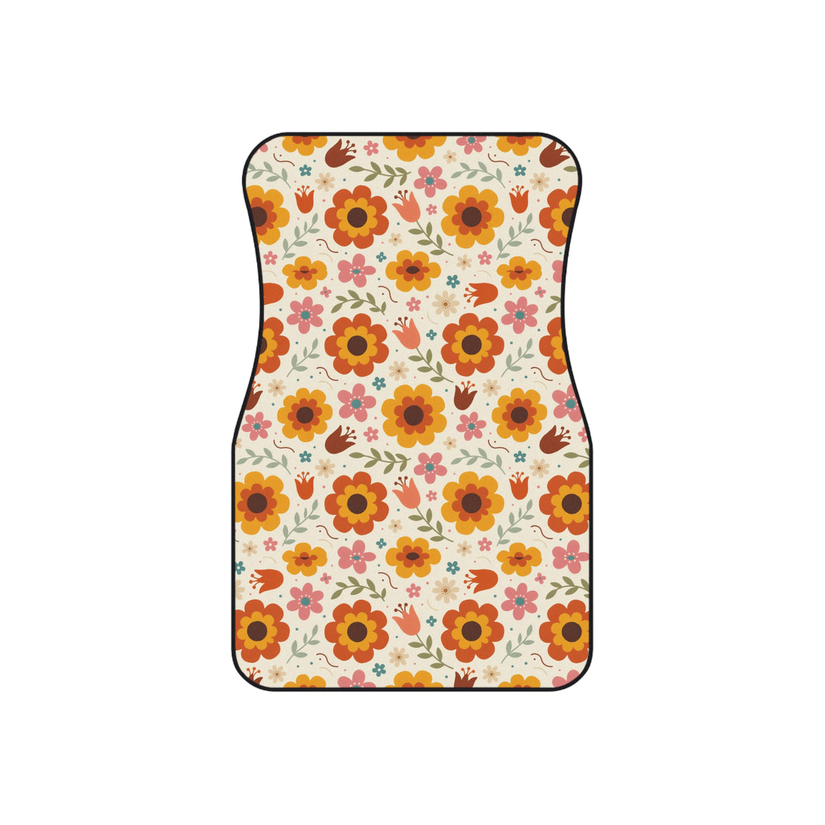 Retro orange flower print car mats, product view 3