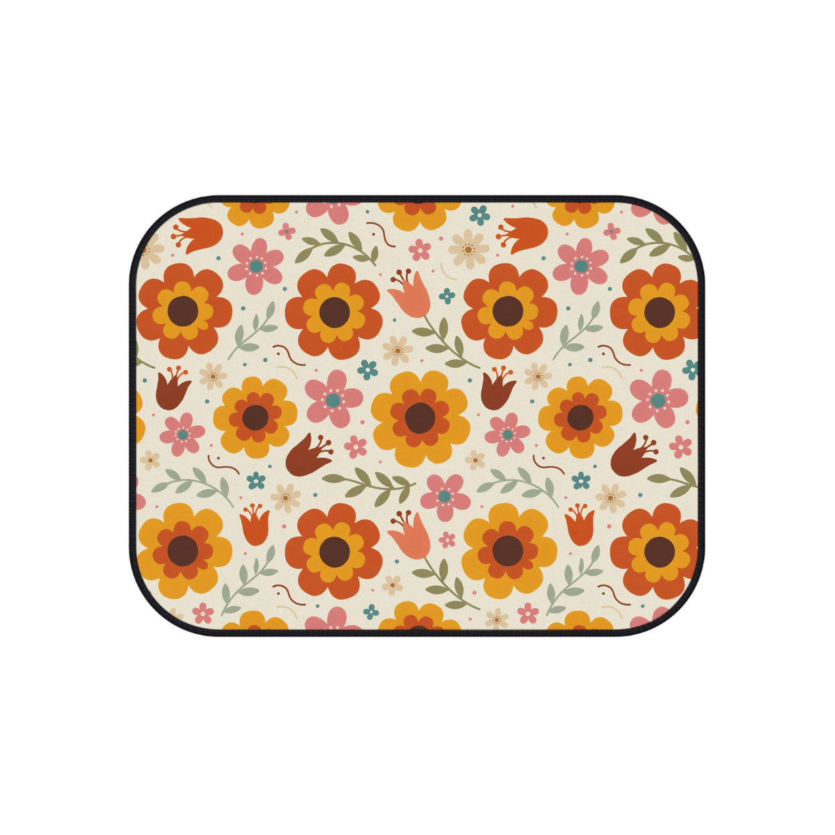 Retro orange flower print car mats, product view 5