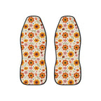 Retro orange flower print car seat covers, set of two front seat covers