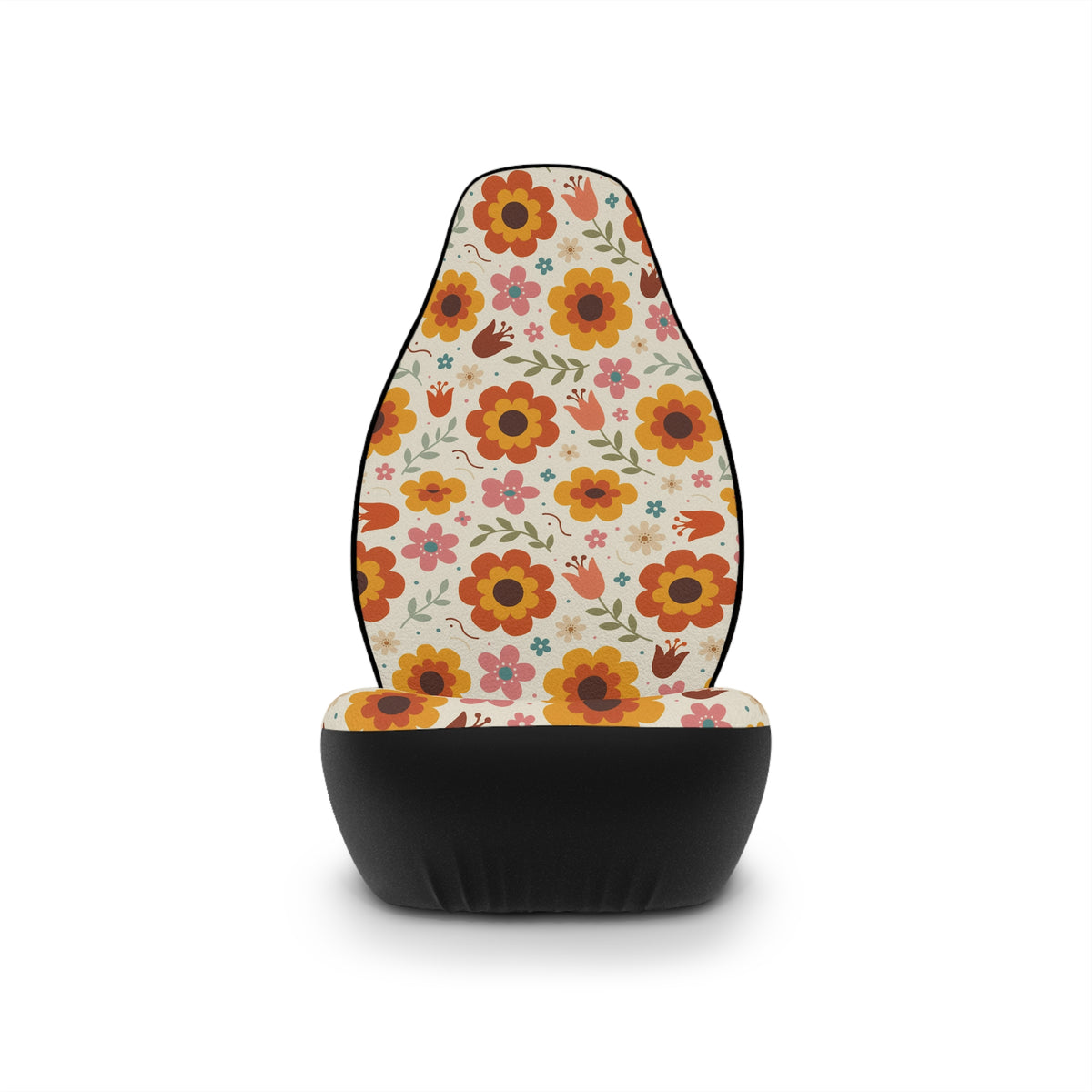 Retro orange flower print car seat covers, product view 4