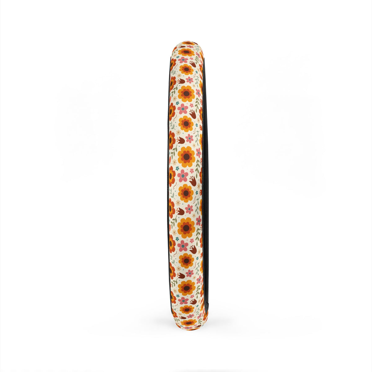 Retro orange flower print steering wheel cover, product view 5