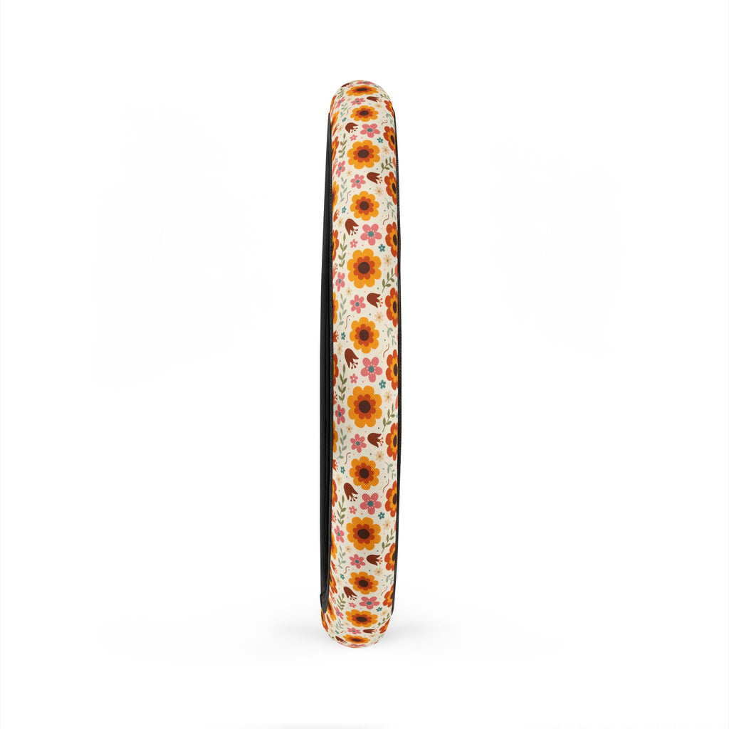 Retro orange flower print steering wheel cover, product view 6