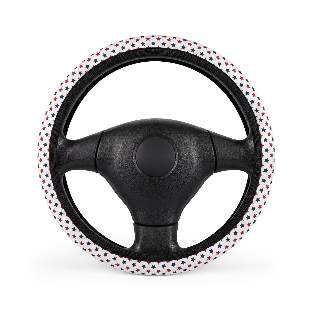 Star American flag steering wheel cover, on a steering wheel