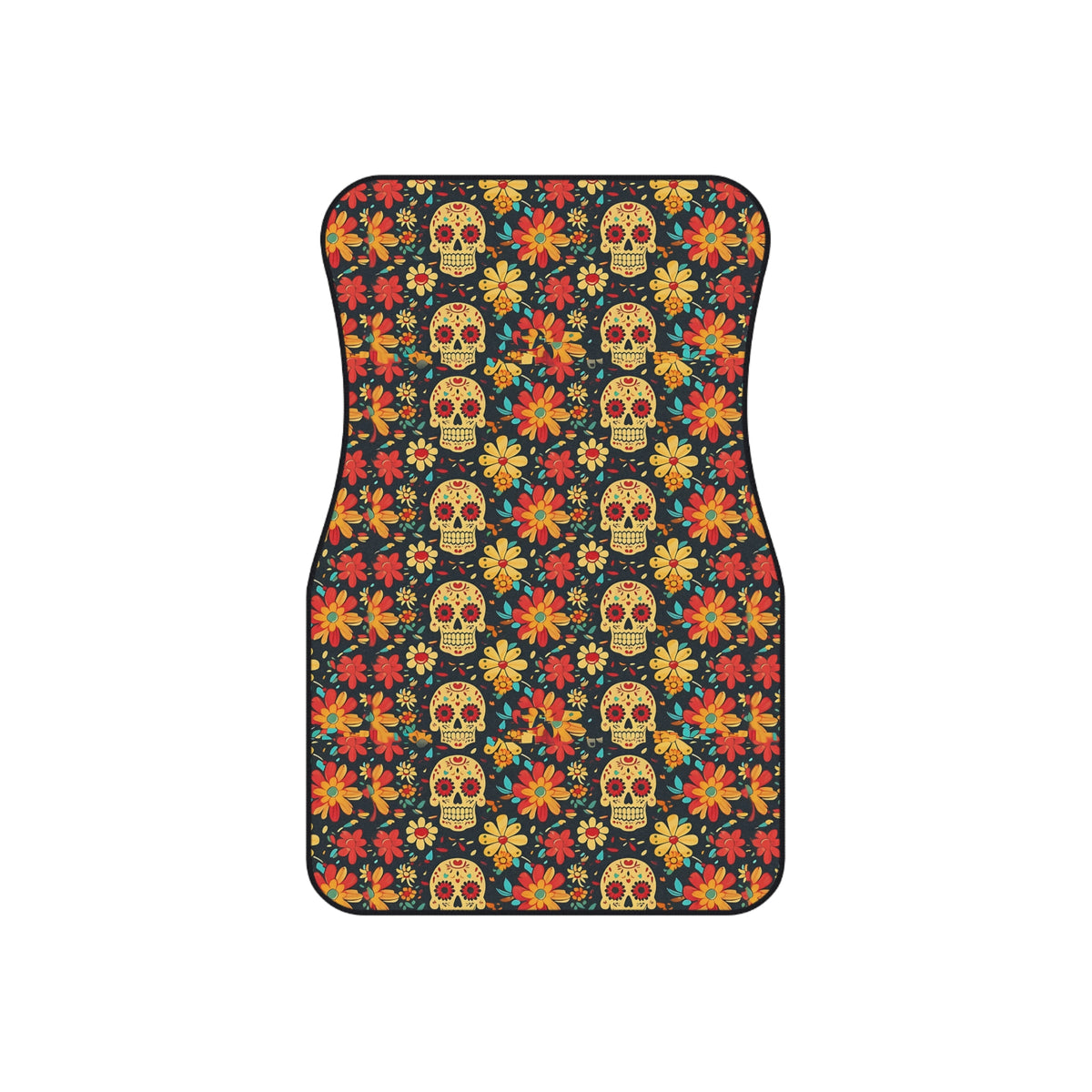 Sugar skull floral car mats, set of four, front and rear mats