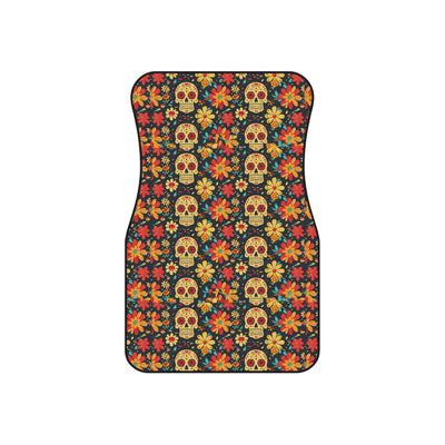 Sugar skull floral car mats, set of four, front and rear mats