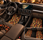 Sugar skull floral car mats shown in a car interior