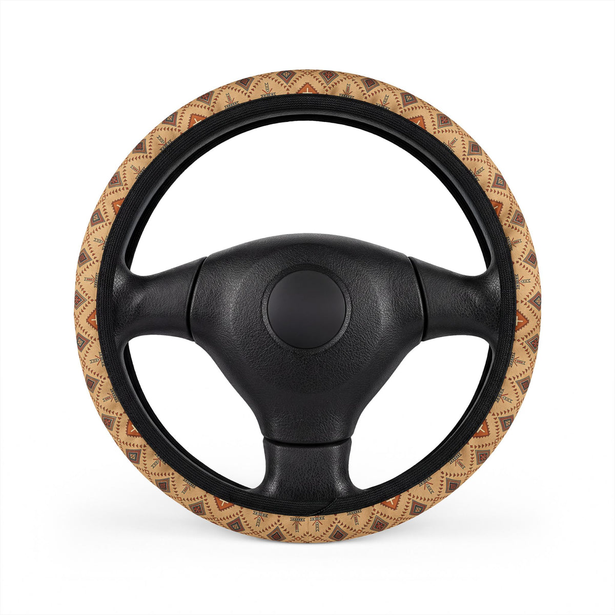 Tan desert boho steering wheel cover, on a steering wheel